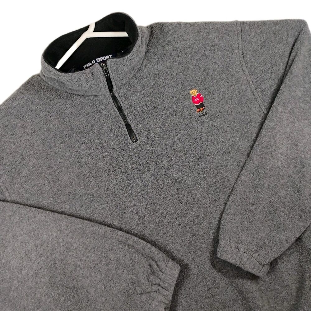 Vintage Ralph Lauren Polo Sport Fleece 90s Teddy Bear 1/4 zip Grey Jacket L USA